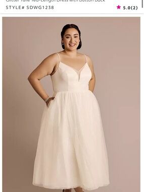 David's Bridal ivory Tea-Length Tulle Wedding Dress  size 18